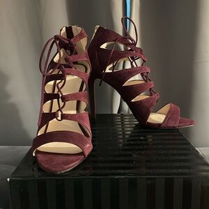 Elegant Burgundy Lace-Up Heels